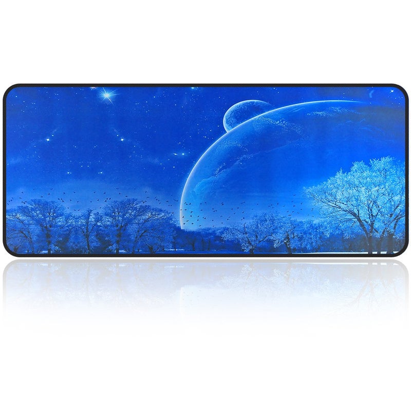 Qisan Large Gaming Mouse Pad Extended Size Mousepad for Computer Desktop PC Laptop 31.5"x11.8"x0.15" Keyboard Pad Desk Pad with Anti-Slip Rubber Base | Large Desk Mat for Keyboard and Mouse-Sky Planet - Image 1